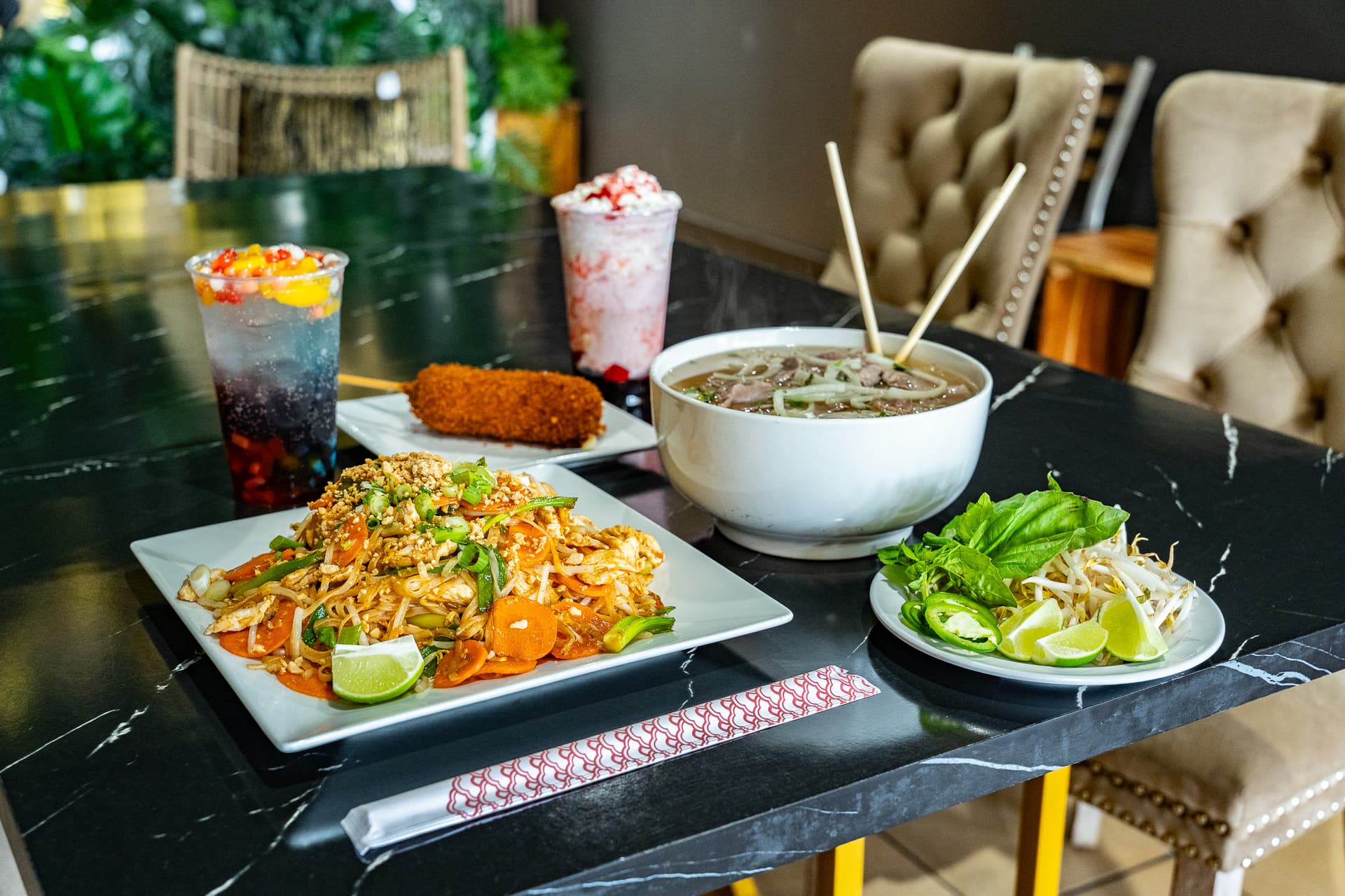 Multi-cuisine dinner spread
